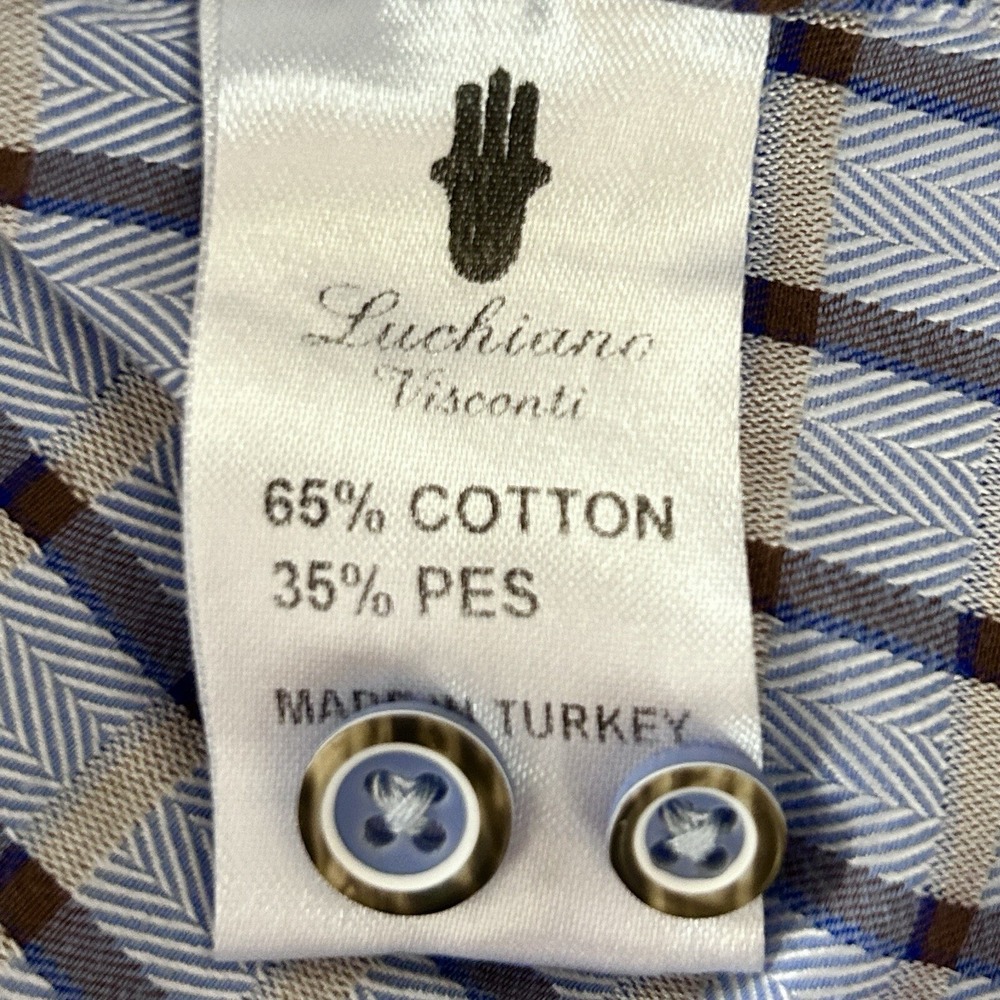 LUCHIANO VISCONTI Plaid Dress Shirt sz M Button Up Flip Cuff Business Casual - Picture 12 of 12